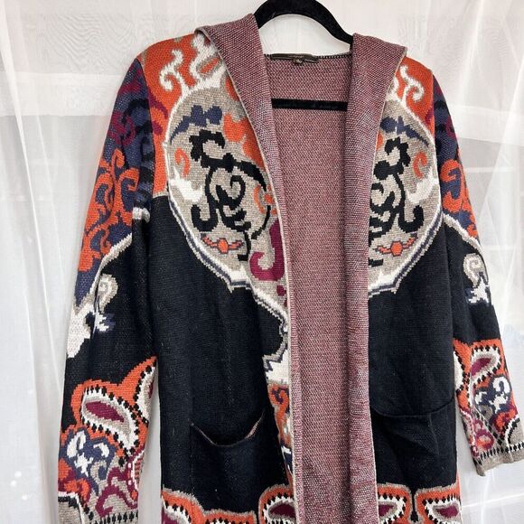 Max sport tapestry print hooded cardigan sweater wool blend boho lagenlook SM - Picture 3 of 11